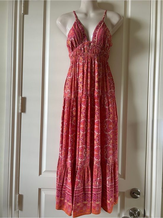 Angie Dresses & Skirts - ANGIE Pink, Orange And Cream Tiered Maxi Dress With Tie-Back, Size M, EUC